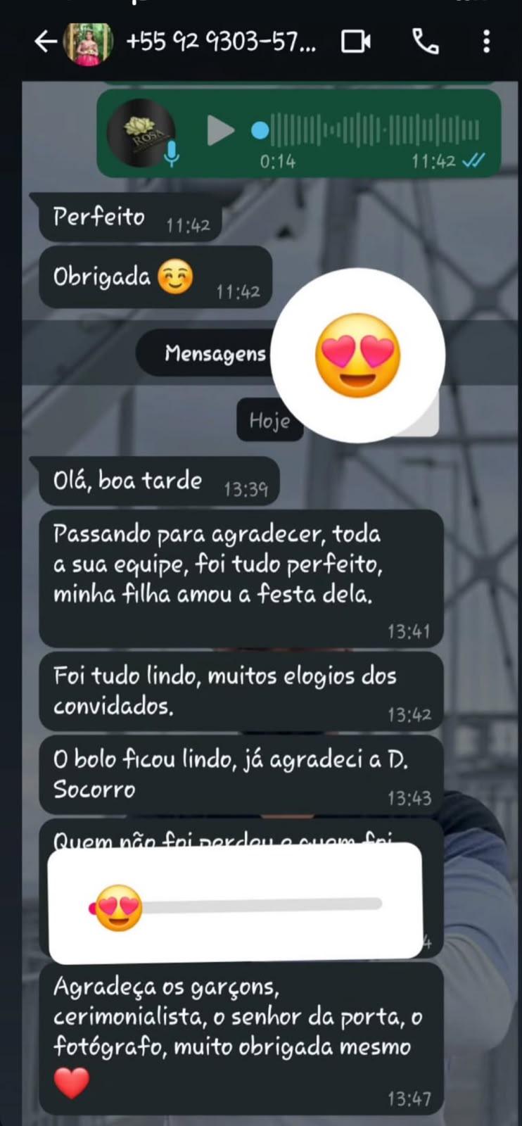 Depoimento de cliente da Rosa Buffet