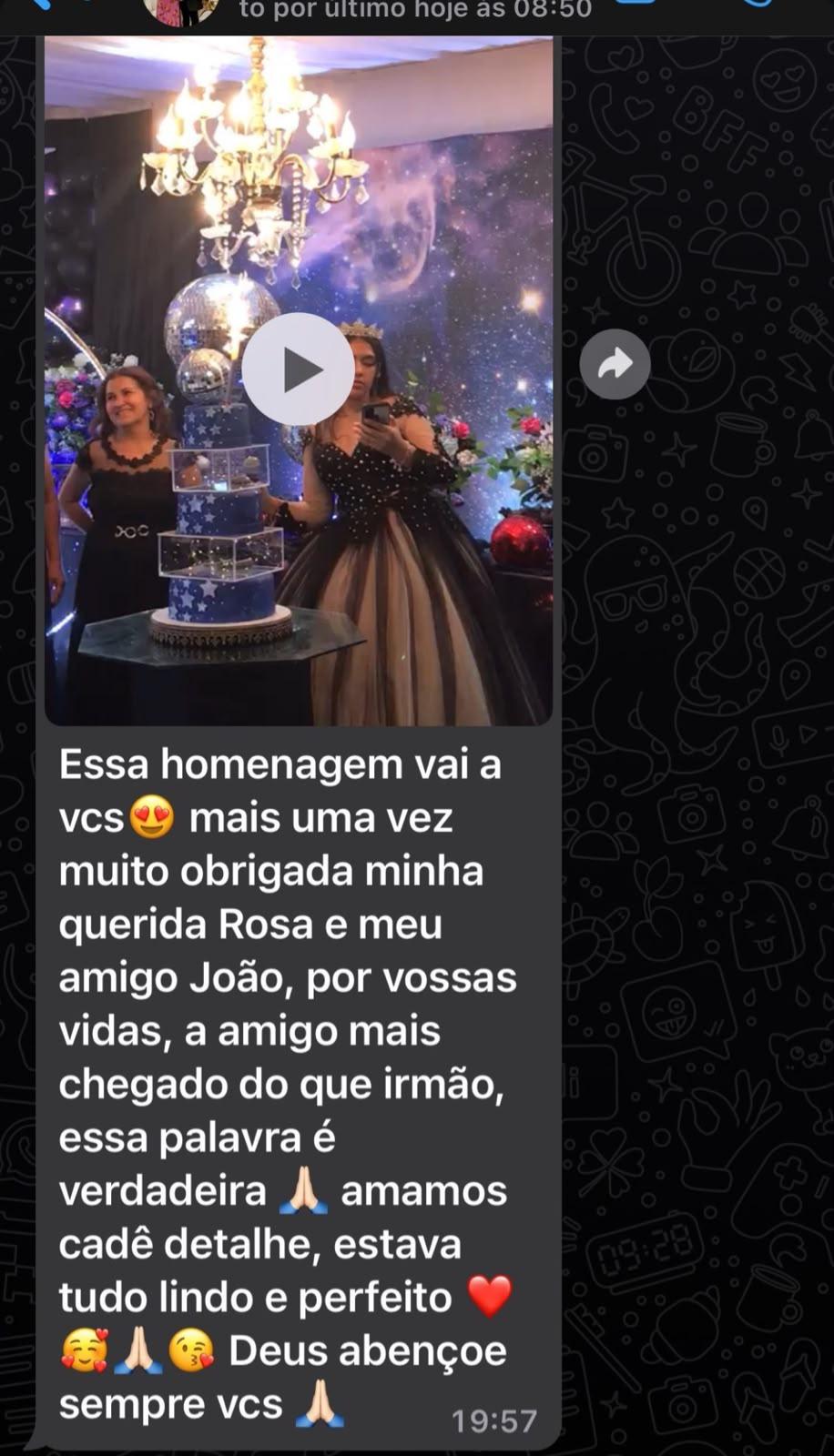 Depoimento de cliente da Rosa Buffet